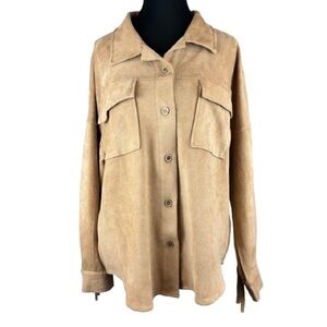 Blue B Collection Faux Suede Fringe Jacket Shacket Tan Western Boho M